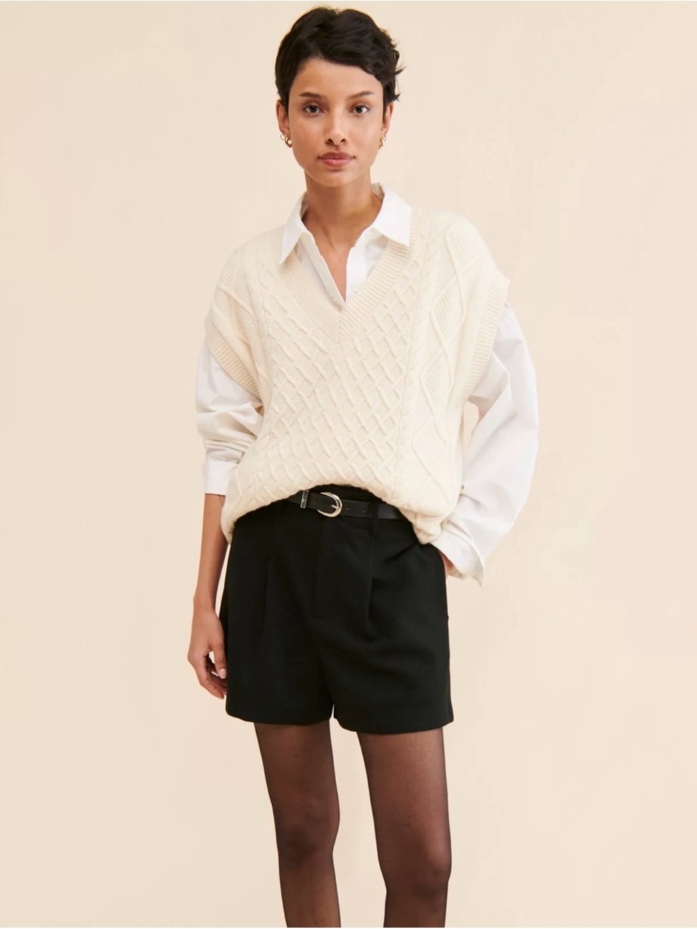 Madewell Wool Blend Cable Knit Sweater Vest Ivory Size M Preppy Soft Cozy